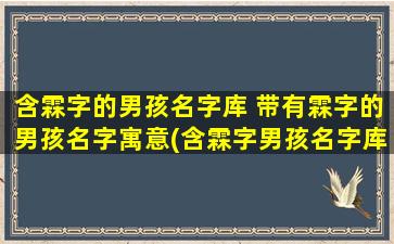 含霖字的男孩名字库 带有霖字的男孩名字寓意(含霖字男孩名字库，让你的宝贝拥有清新雨霖之气)